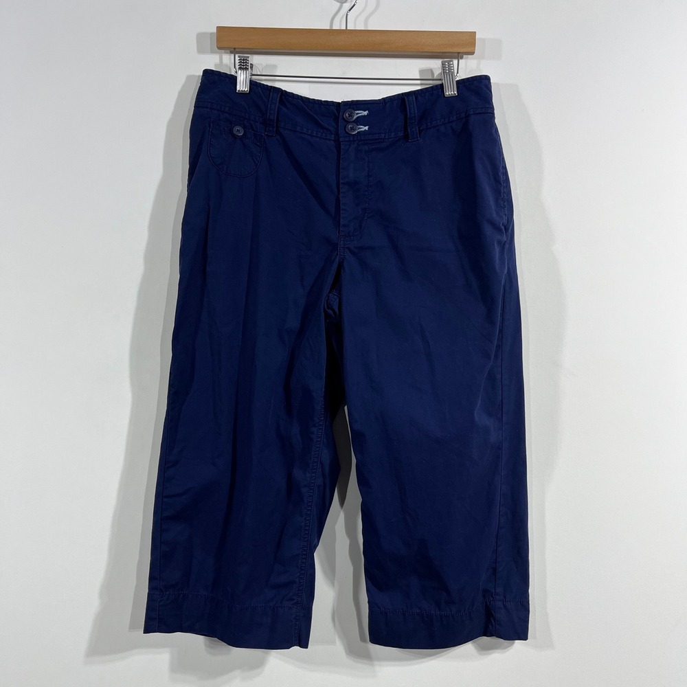 LL Bean Outdoors Granola Hiking Straight Leg Cropped Pants Navy Womens 12 Pet